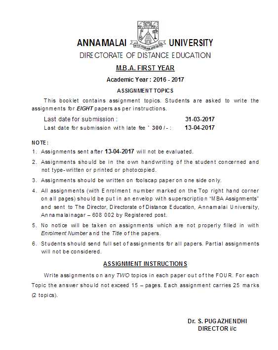 mba annamalai university distance education assignments