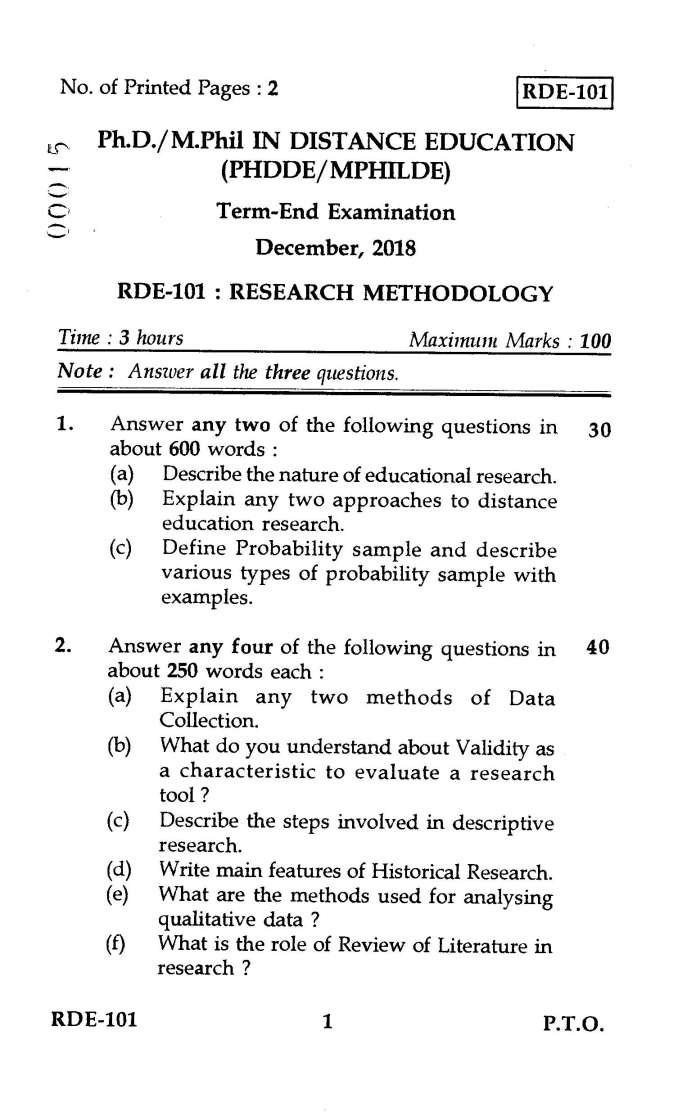 research and methodology question paper