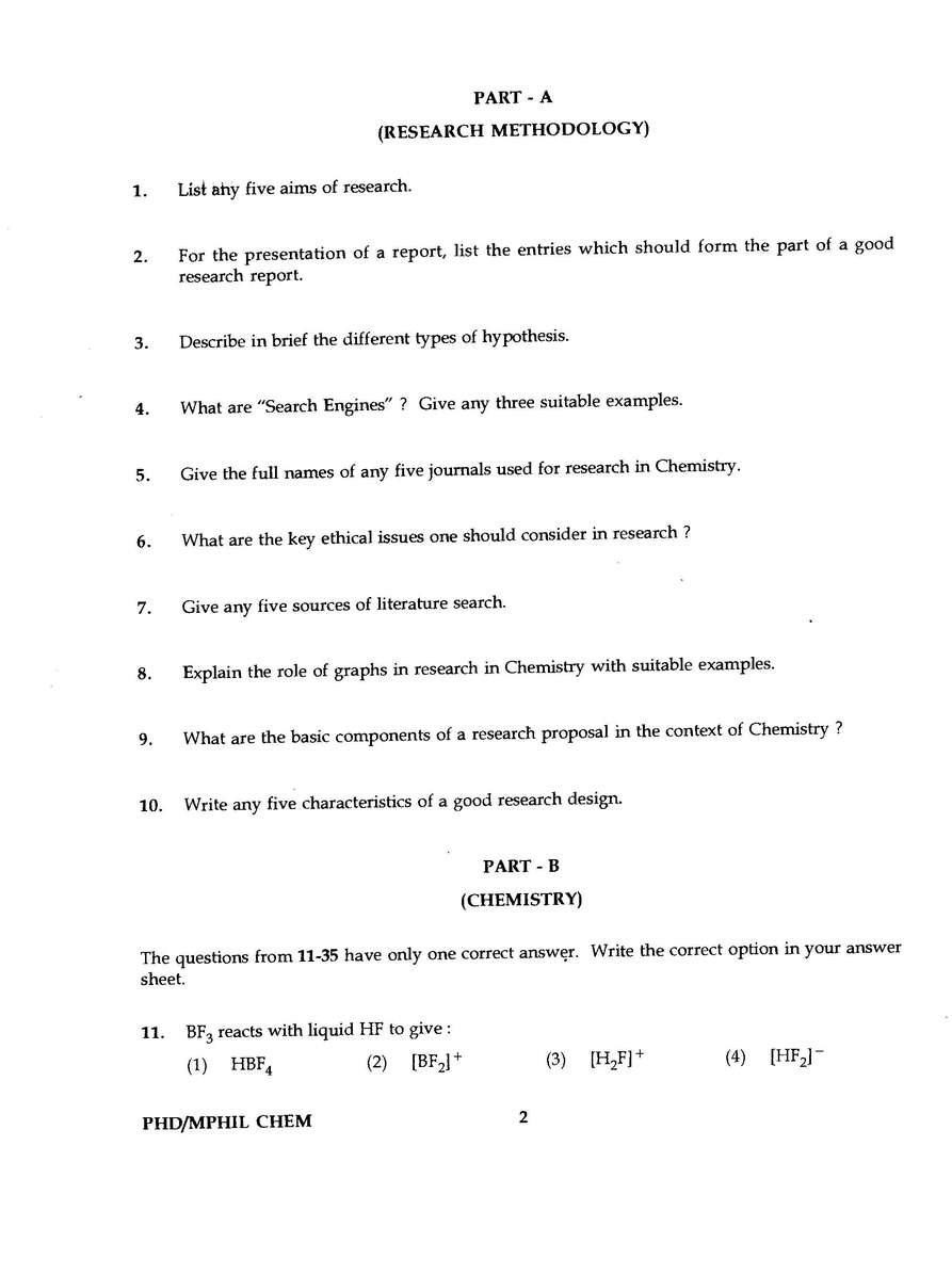 phd entrance exam chemistry
