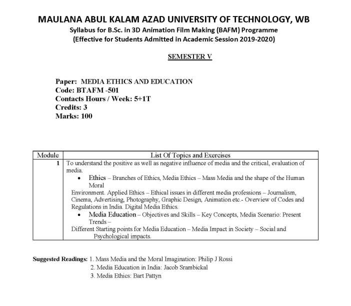 MAKAUT University . in 3D Animation Film Making 5th Sem Syllabus - 2022  2023 MBA